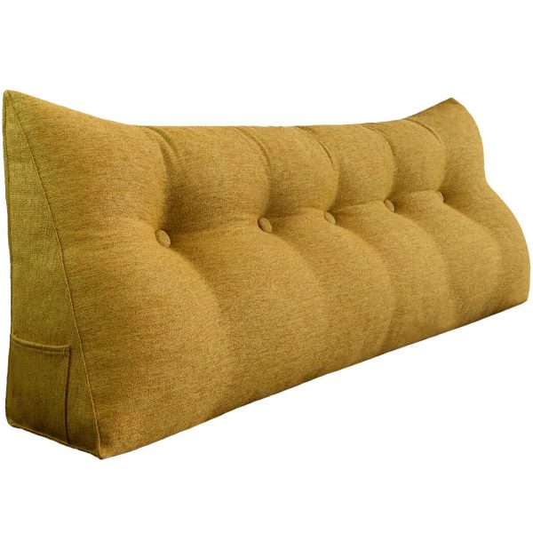 Large Wedge Pillow Big Bed Reading Cushion Linen Yellow - immagine 14