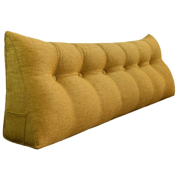 Large Wedge Pillow Big Bed Reading Cushion Linen Yellow - immagine 15