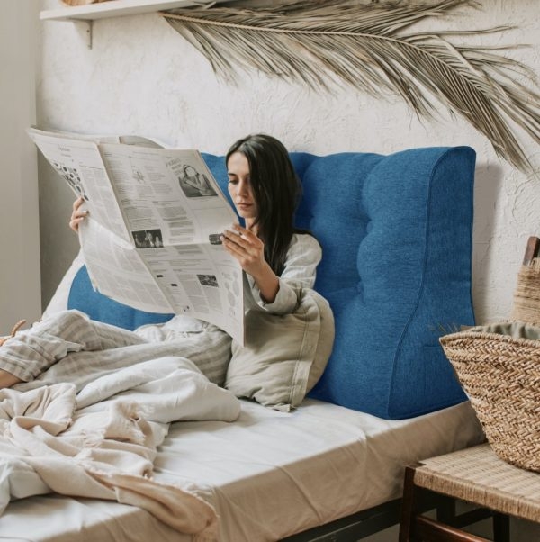 Reading Wedge Headboard Pillow Big Cushion Linen Blue - obrazek 3