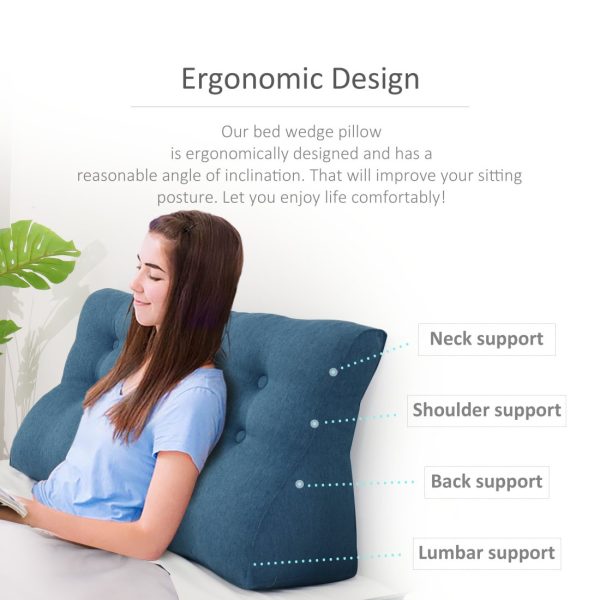 Reading Wedge Headboard Pillow Big Cushion Linen Blue - obrazek 5
