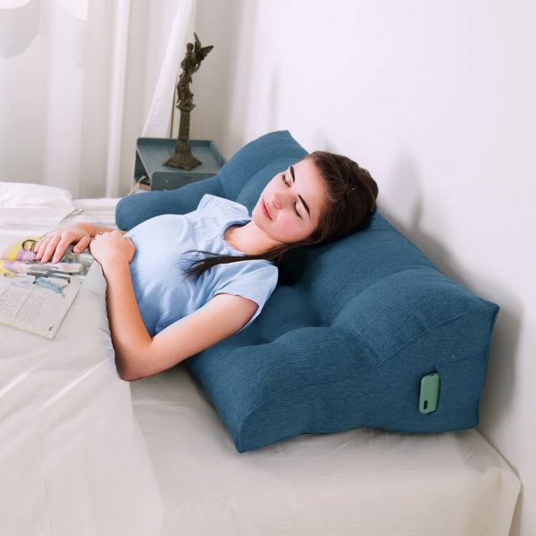 Reading Wedge Headboard Pillow Big Cushion Linen Blue - obrazek 6