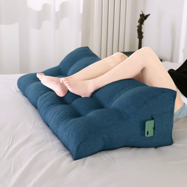 Reading Wedge Headboard Pillow Big Cushion Linen Blue - obrazek 7
