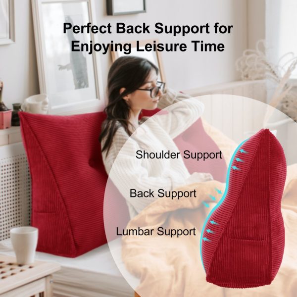 Triangular Wedge Pillow Bed Nice Big Cushion Corduroy Red – Bild 5
