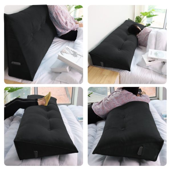 Big Wedge Reading Cushion Nice Headboard Pillow Velvet Black – Bild 7