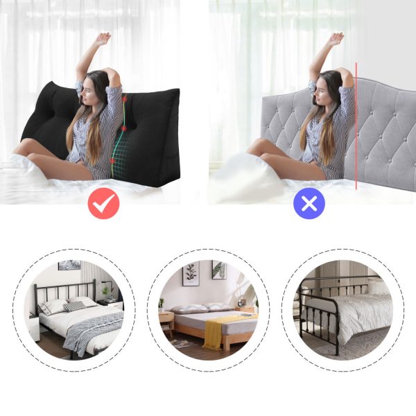 Big Wedge Reading Cushion Nice Headboard Pillow Velvet Black – Bild 8