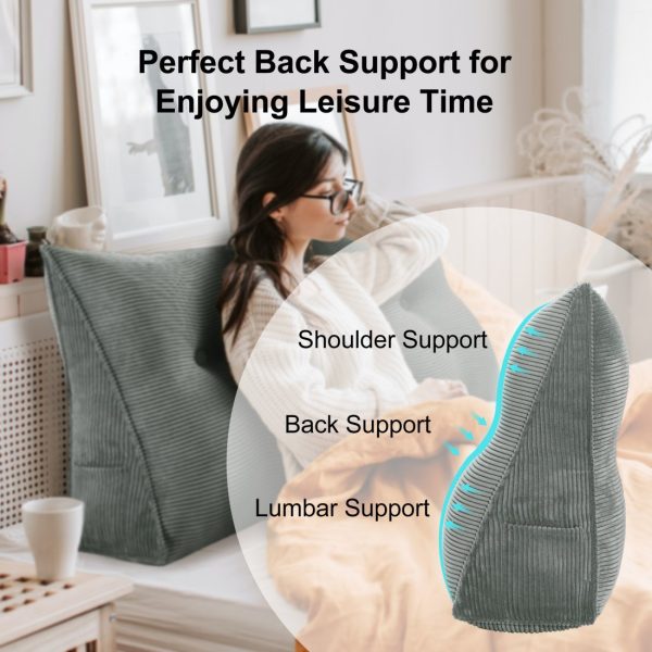 Wedge Pillow Big Cushion For Sofa Bed Corduroy Grey - immagine 7