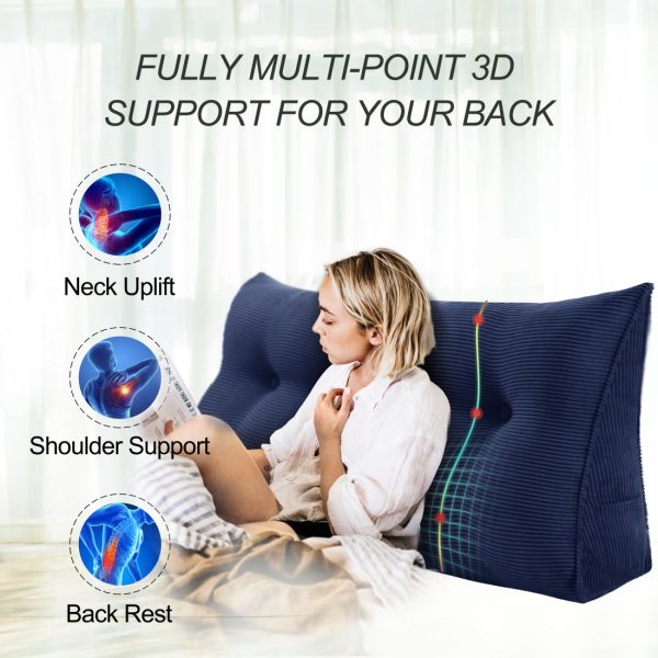 Wedge Support Pillow Beautiful Headboard Corduroy Navy Blue - obrazek 2