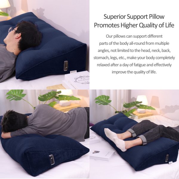 Wedge Support Pillow Beautiful Headboard Corduroy Navy Blue - obrazek 6