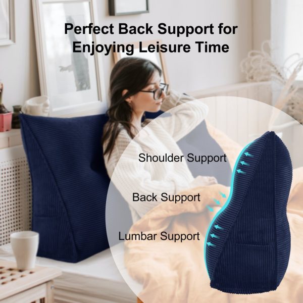 Wedge Support Pillow Beautiful Headboard Corduroy Navy Blue - obrazek 7
